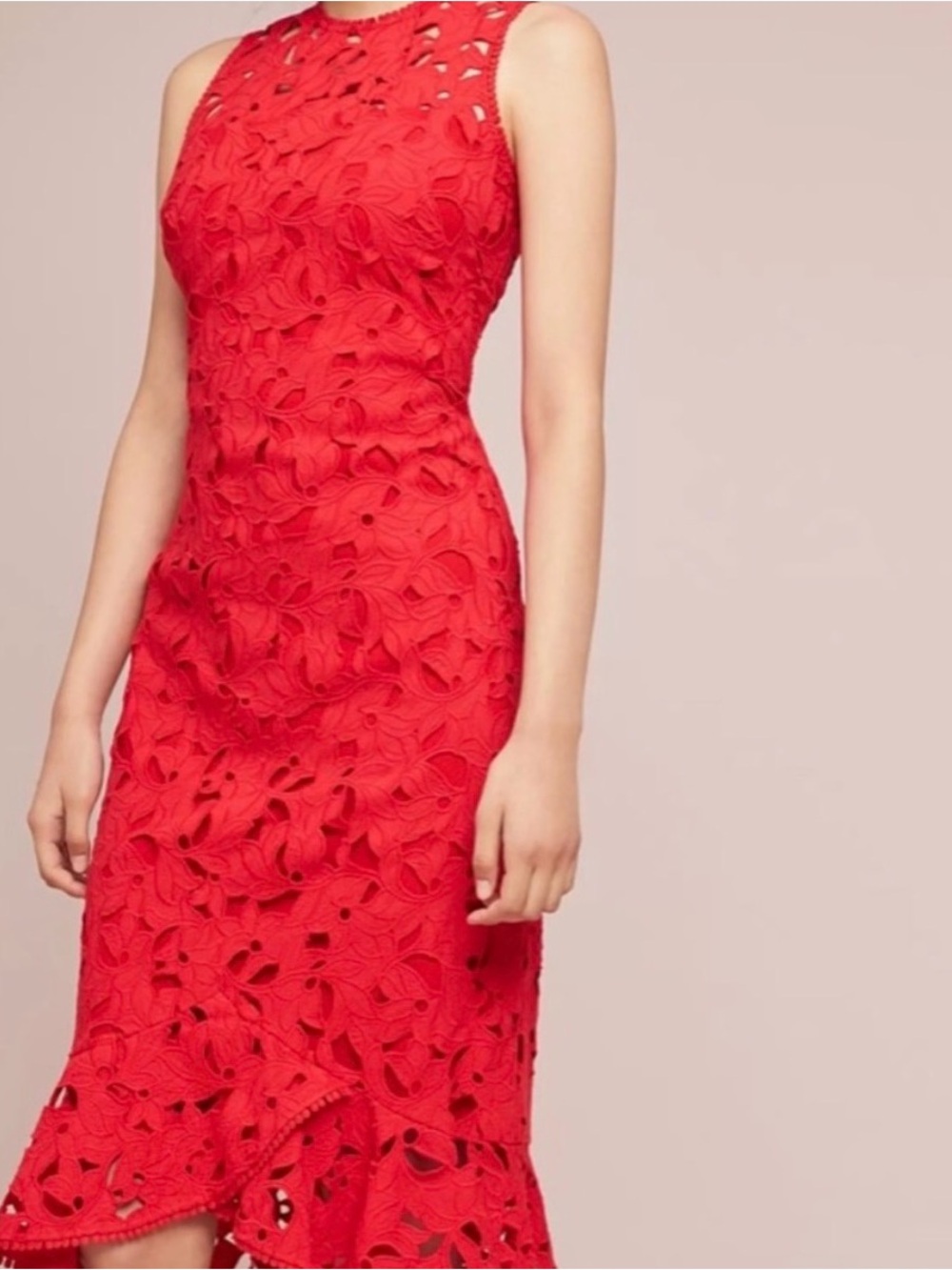 Shoshanna Macherie Floral Lace Midi Dress with Ruffle Hem
